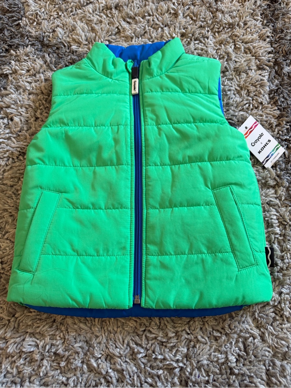 Green Quilted Reversible Vest with Blue Trim